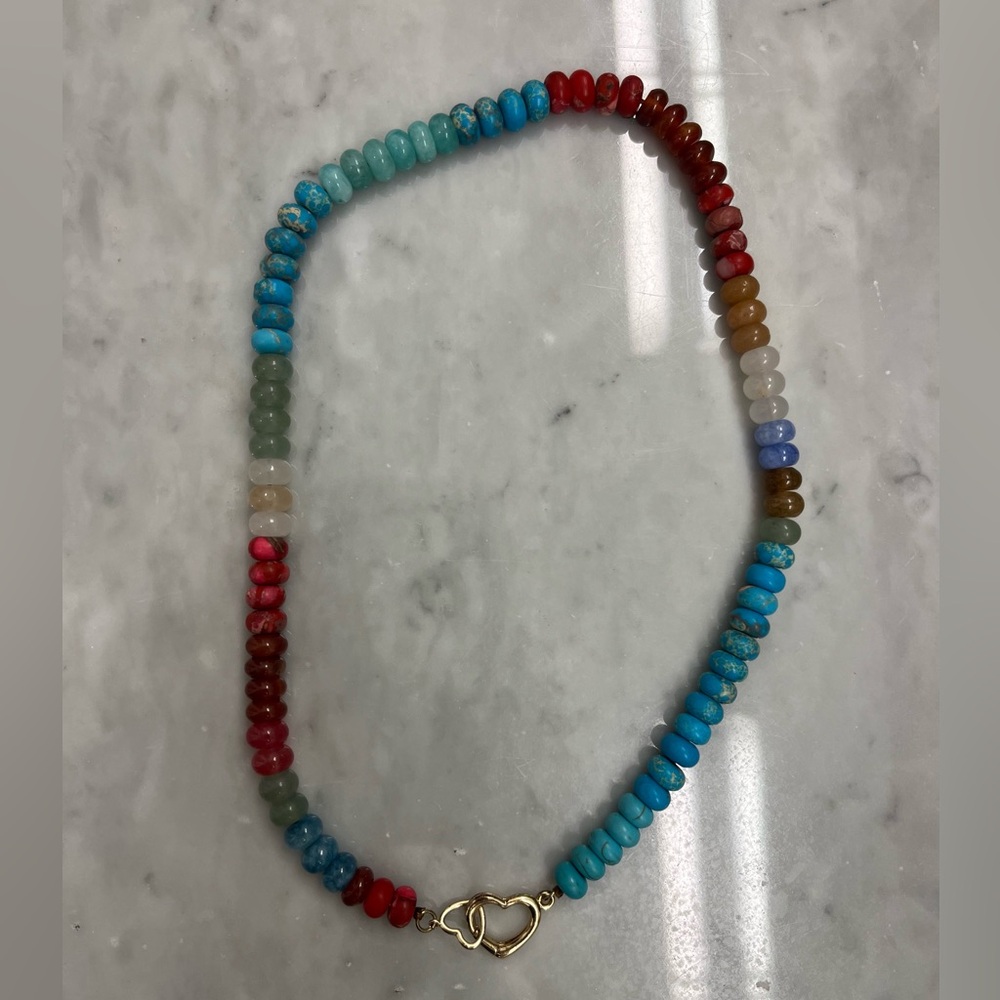 Jojomina Handmade Beaded Gemstone Choker Necklace with heart clasp